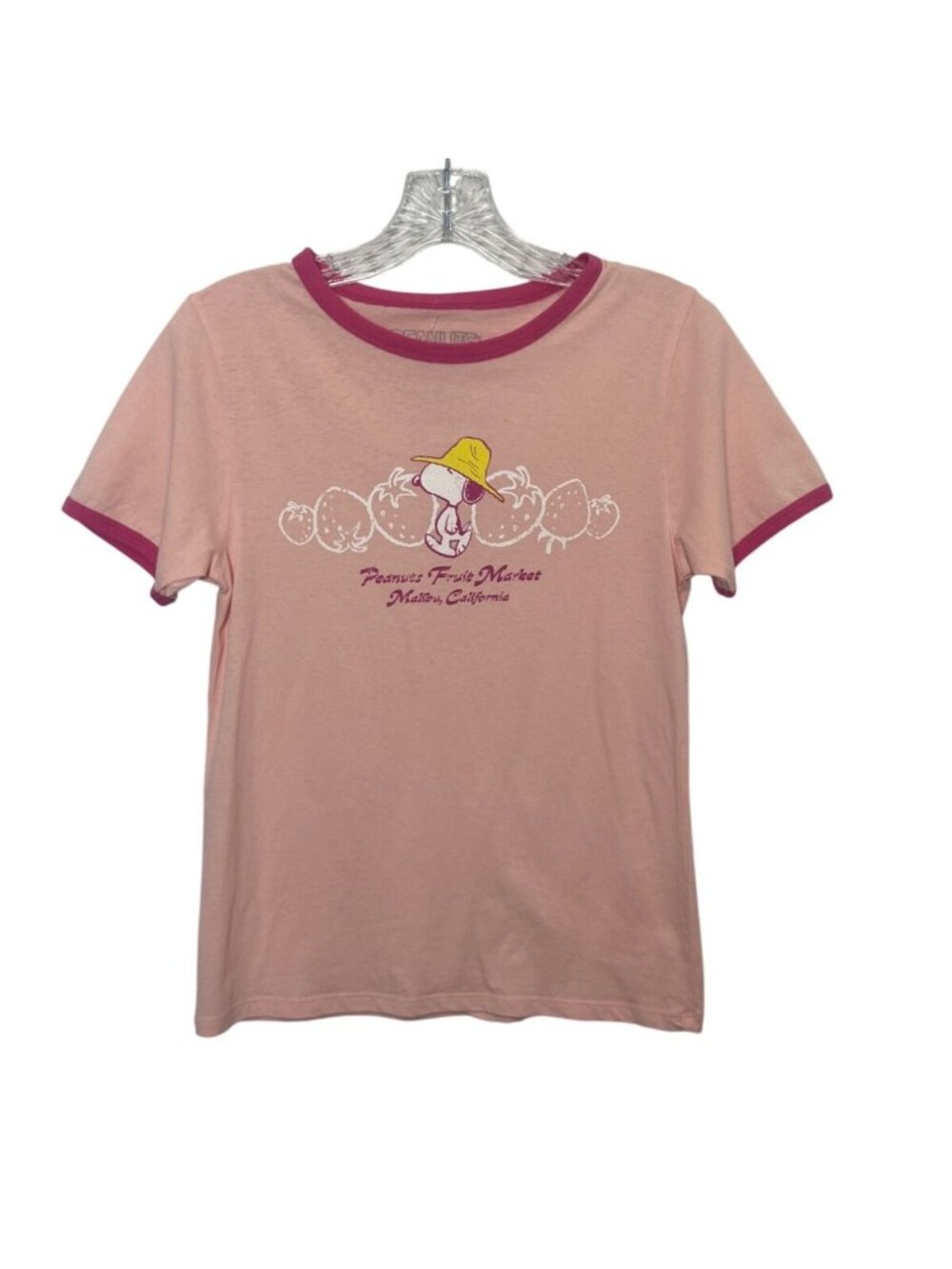 Peanuts Snoopy Tshirt Womens Medium Pink New WOT Fruit Market California
